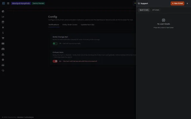 Support tickets panel