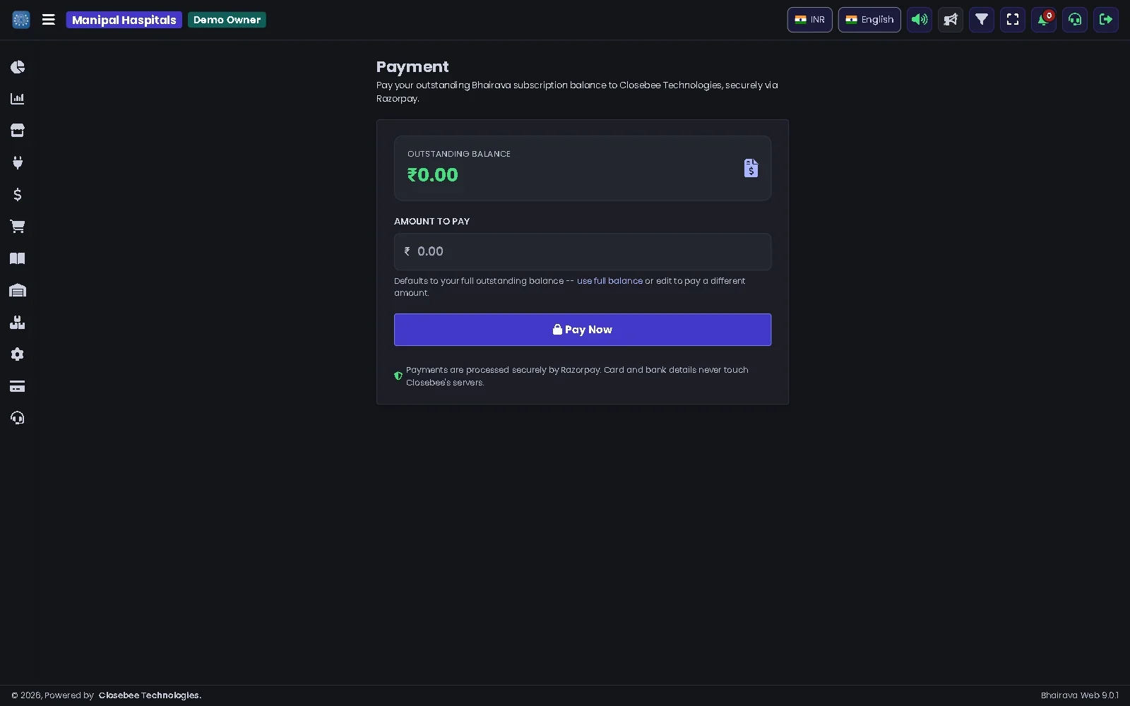 Billing payment page