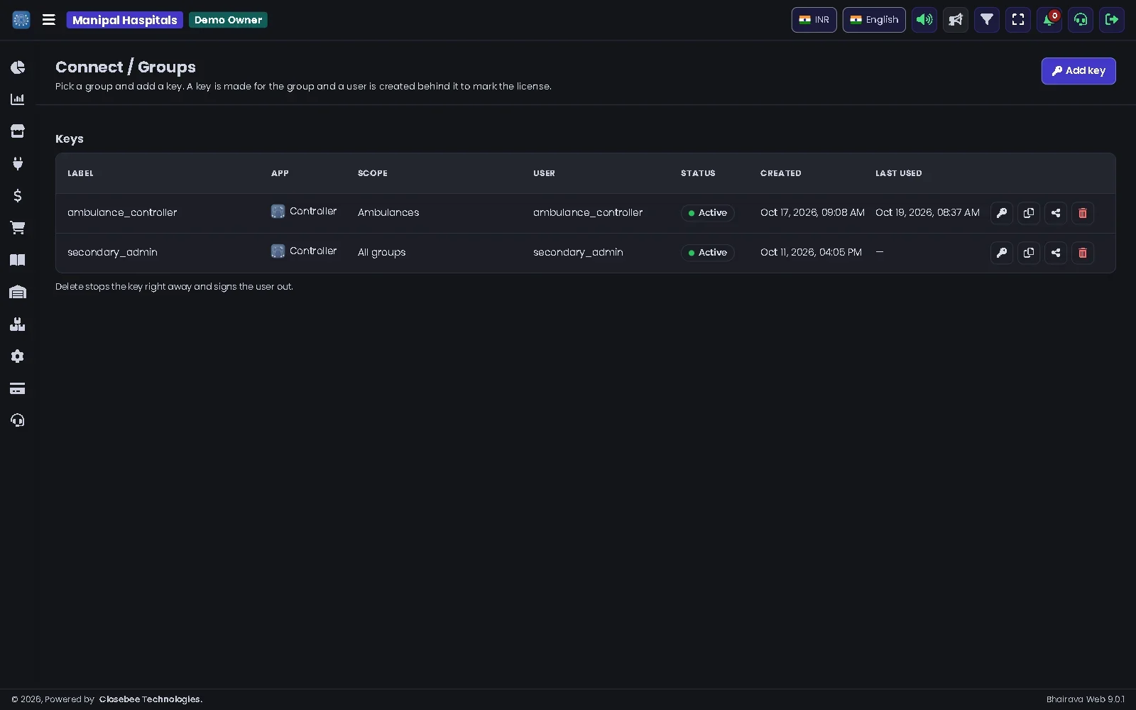 Connect Groups keys list