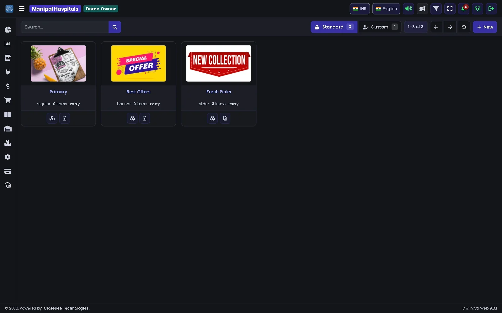 Menus page
