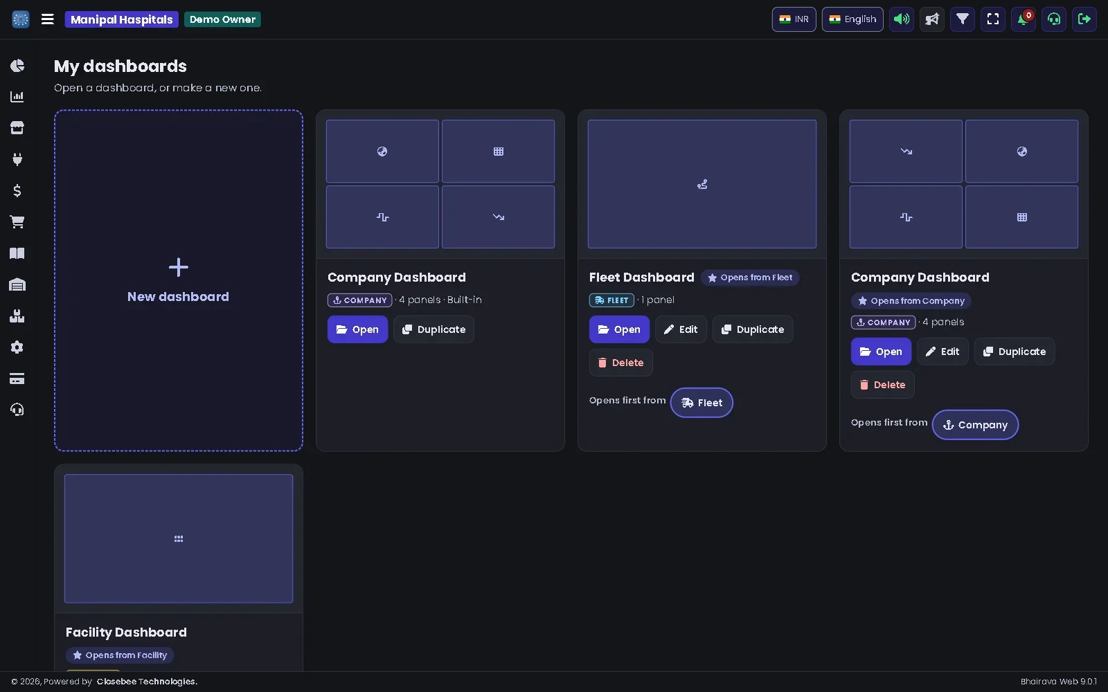 My Dashboards page