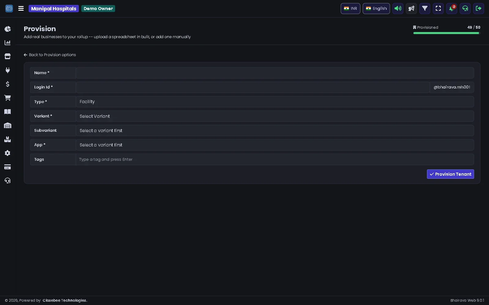 Provision Add New Manually form
