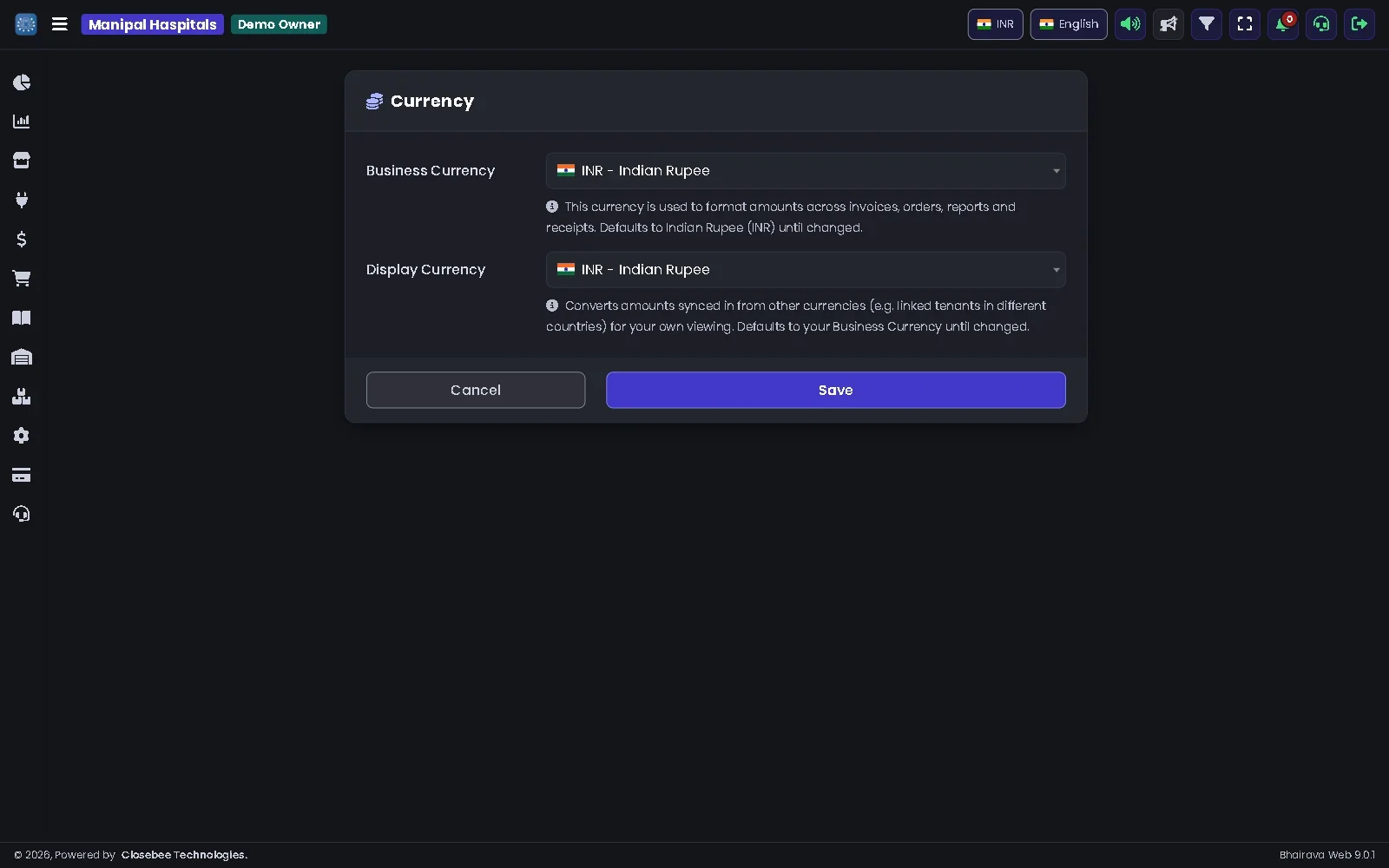 Currency settings