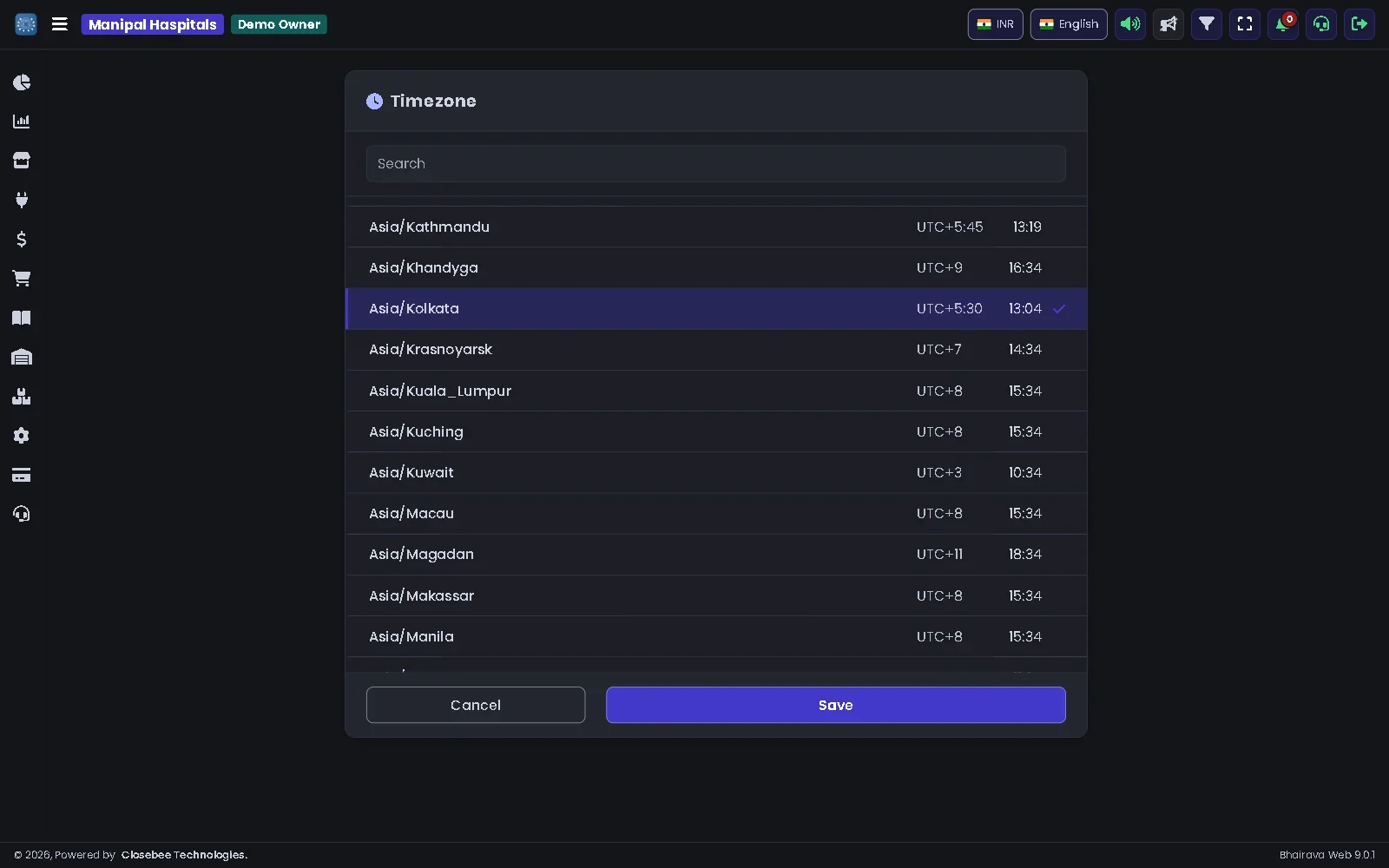 Timezone settings