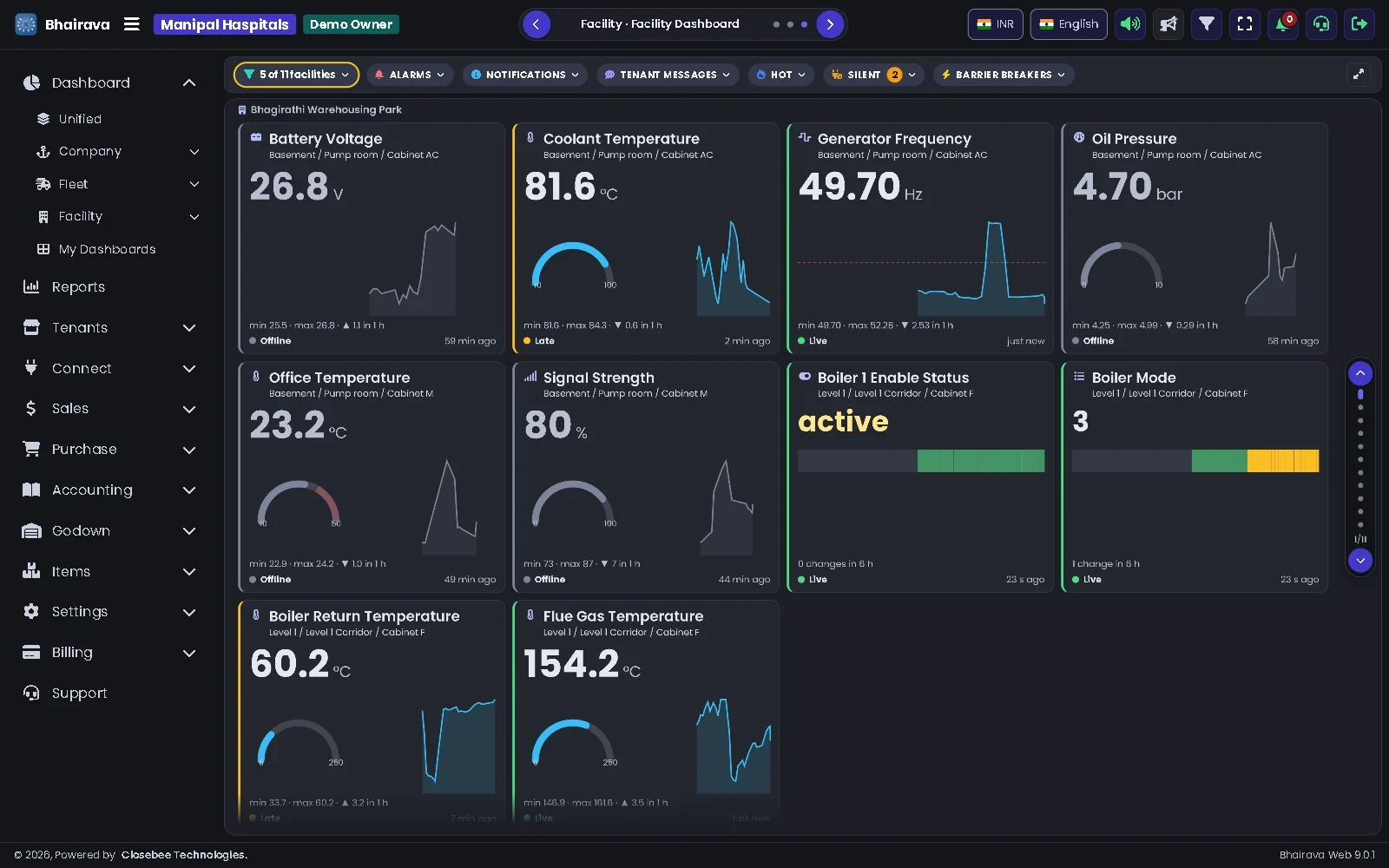 Bhairava menu open with the Dashboard pages