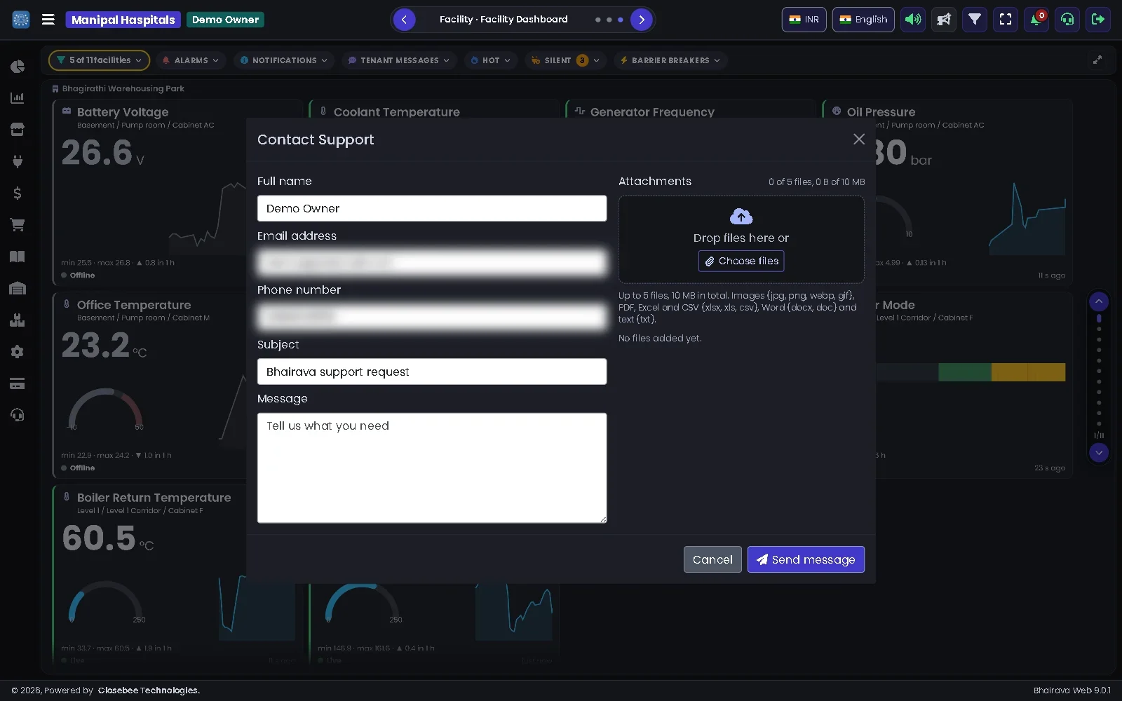 Contact support window